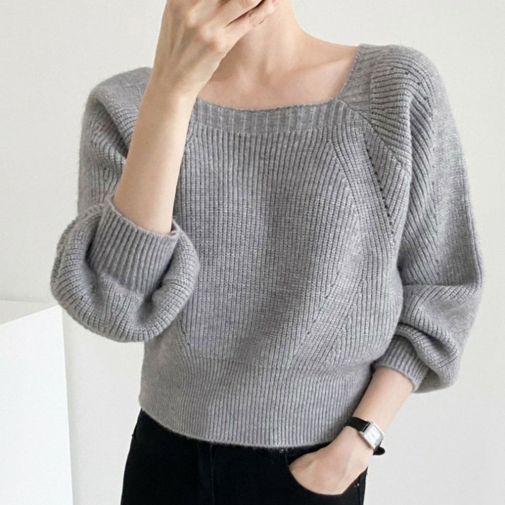 スクエアネックゆったりニットトップス｜オフィスカジュアル レディース 通販【ミレジェネ】