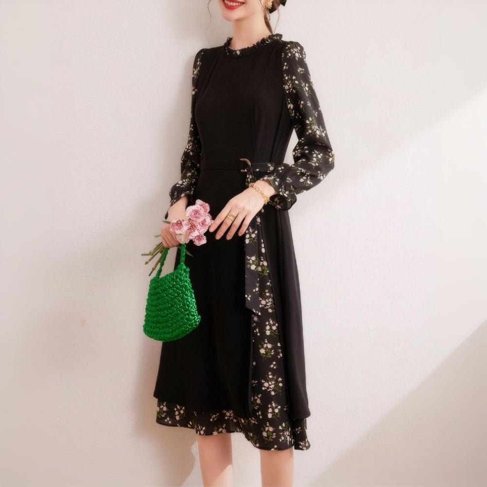 花柄ドッキングシフォンワンピース｜オフィスカジュアル レディース 通販【ミレジェネ】