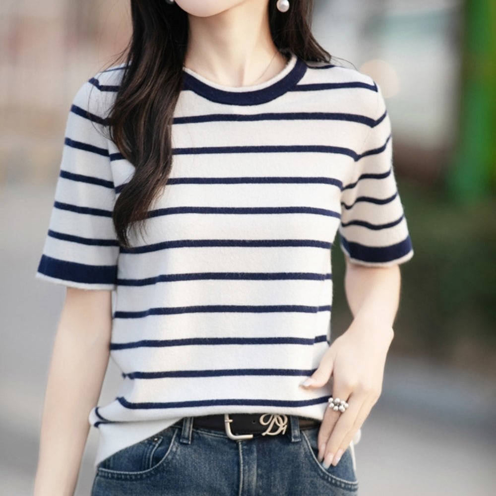 ラウンドネックボーダートップス｜オフィスカジュアル レディース 通販【ミレジェネ】