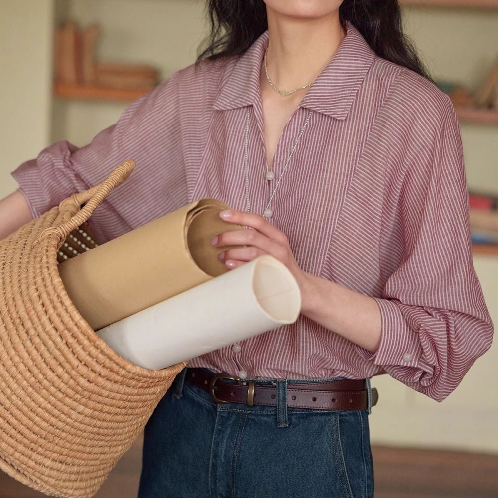 フレンチストライプゆったりコットンシャツ｜オフィスカジュアル レディース 通販【ミレジェネ】