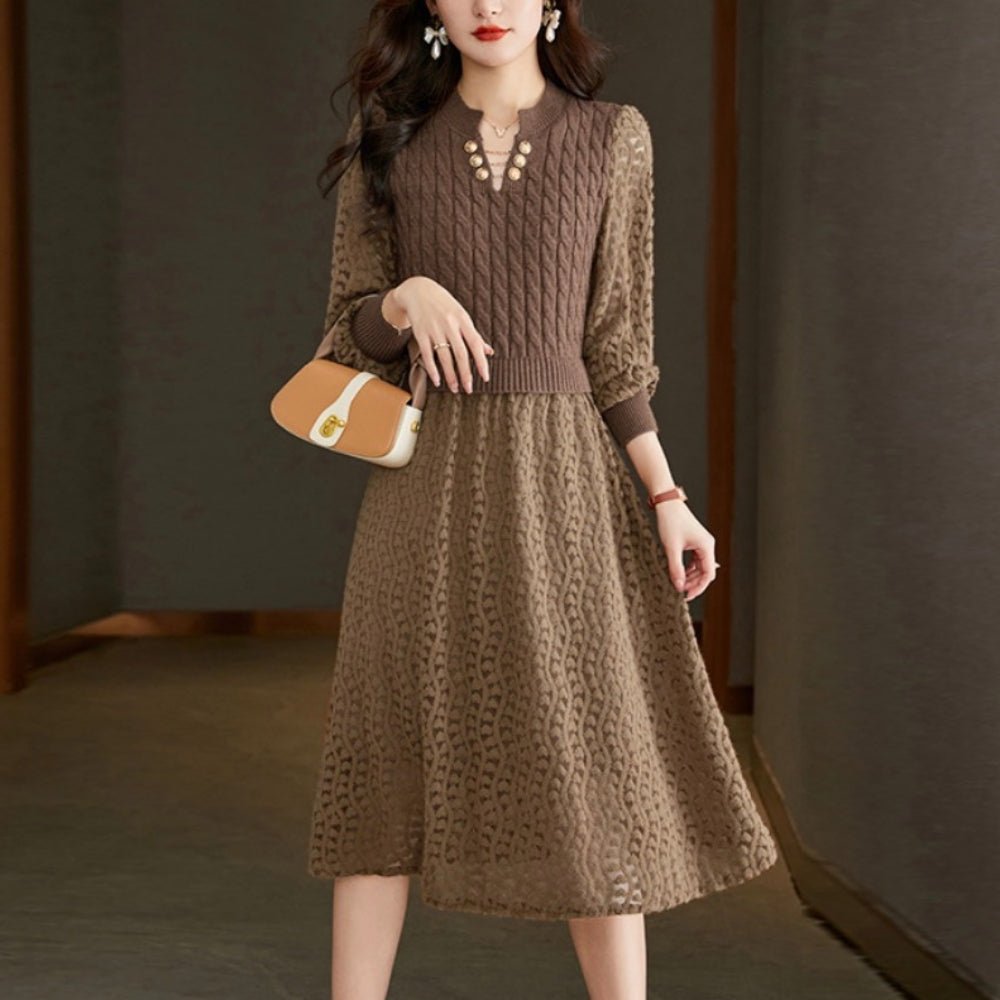 ランタンスリーブシースルー編みニットワンピース｜オフィスカジュアル レディース 通販【ミレジェネ】
