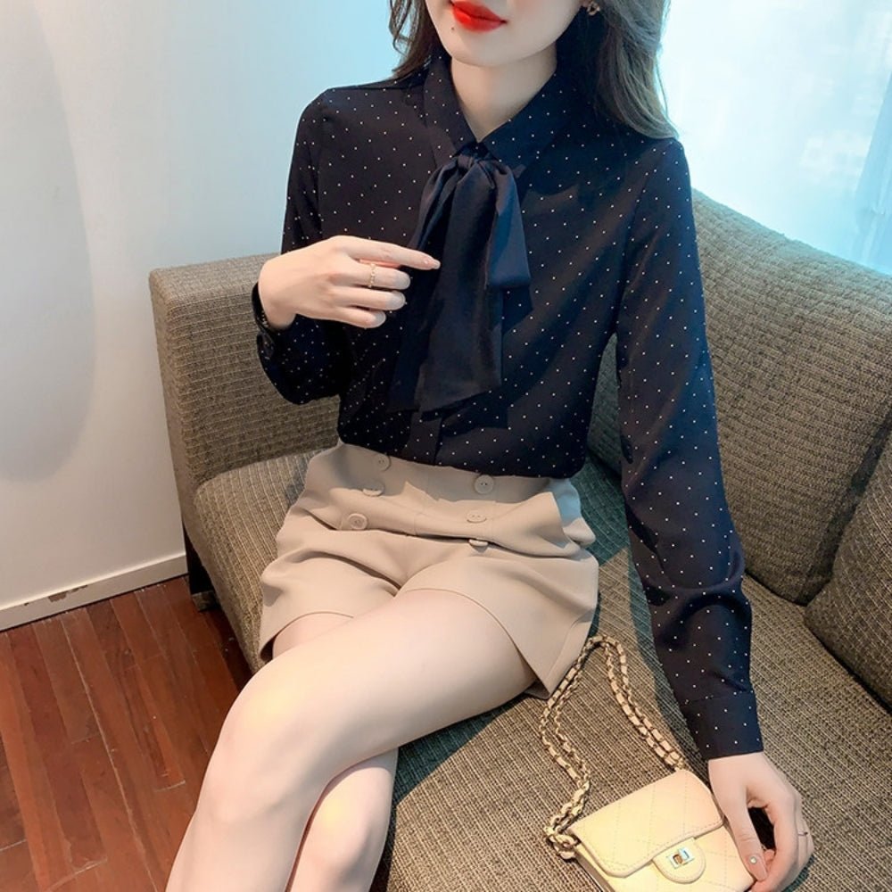 ドット柄リボンタイブラウス｜オフィスカジュアル レディース 通販【ミレジェネ】