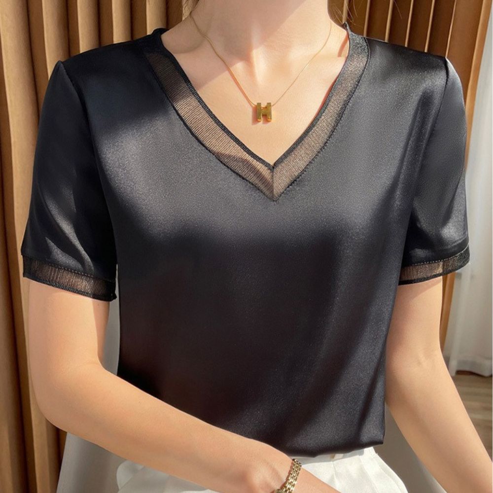 異素材切替サテントップス｜オフィスカジュアル レディース 通販【ミレジェネ】