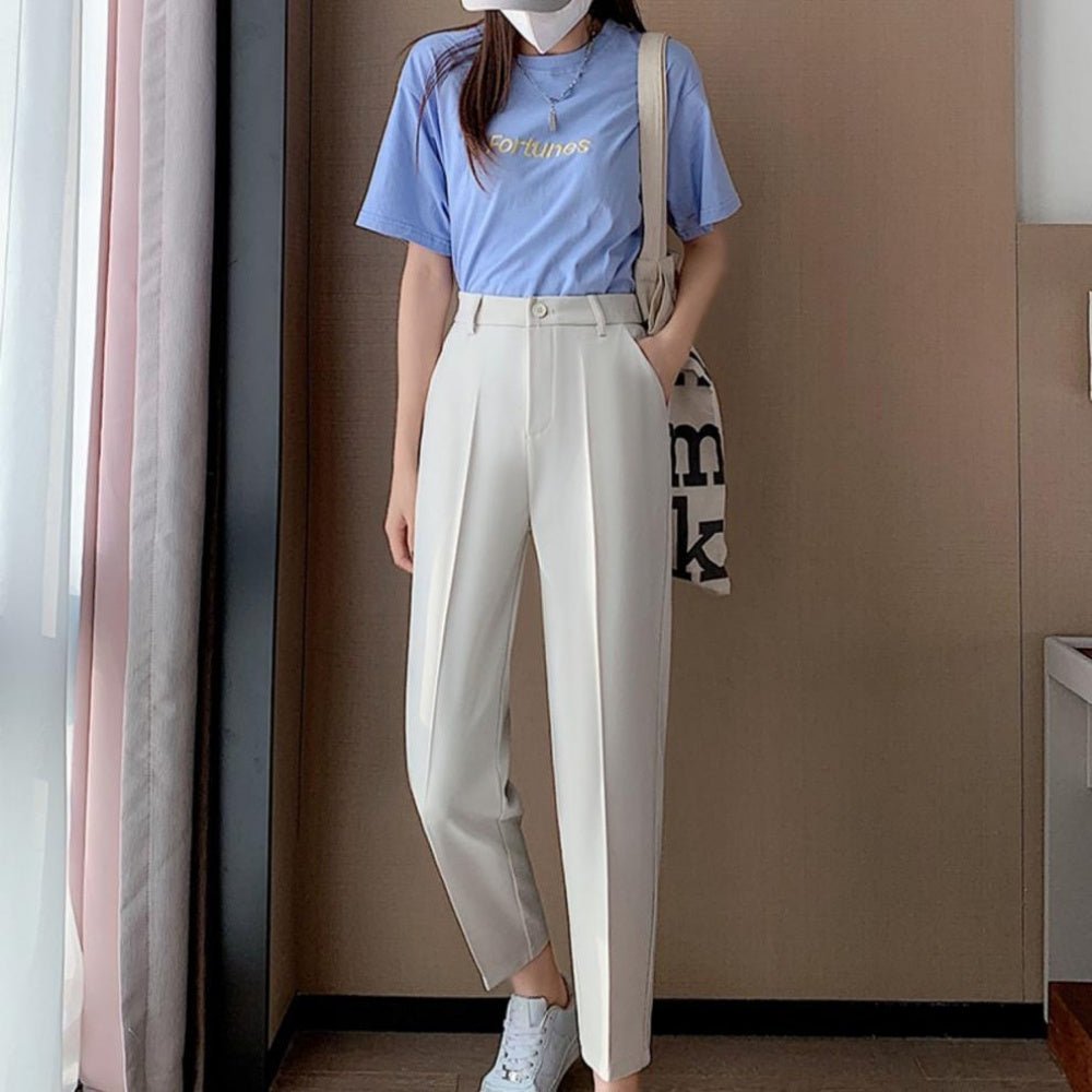 後ろゴムハイウエスト線有りクロップドパンツ｜オフィスカジュアル