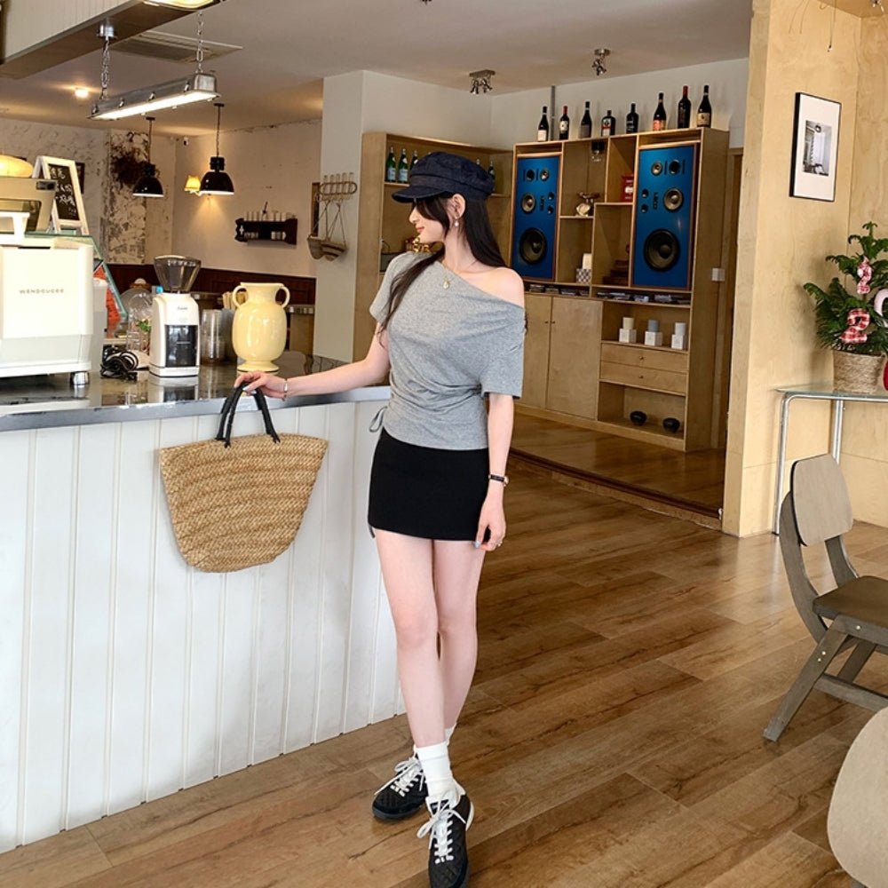 ドレープネックサイドドロストＴシャツ｜オフィスカジュアル レディース 通販【ミレジェネ】