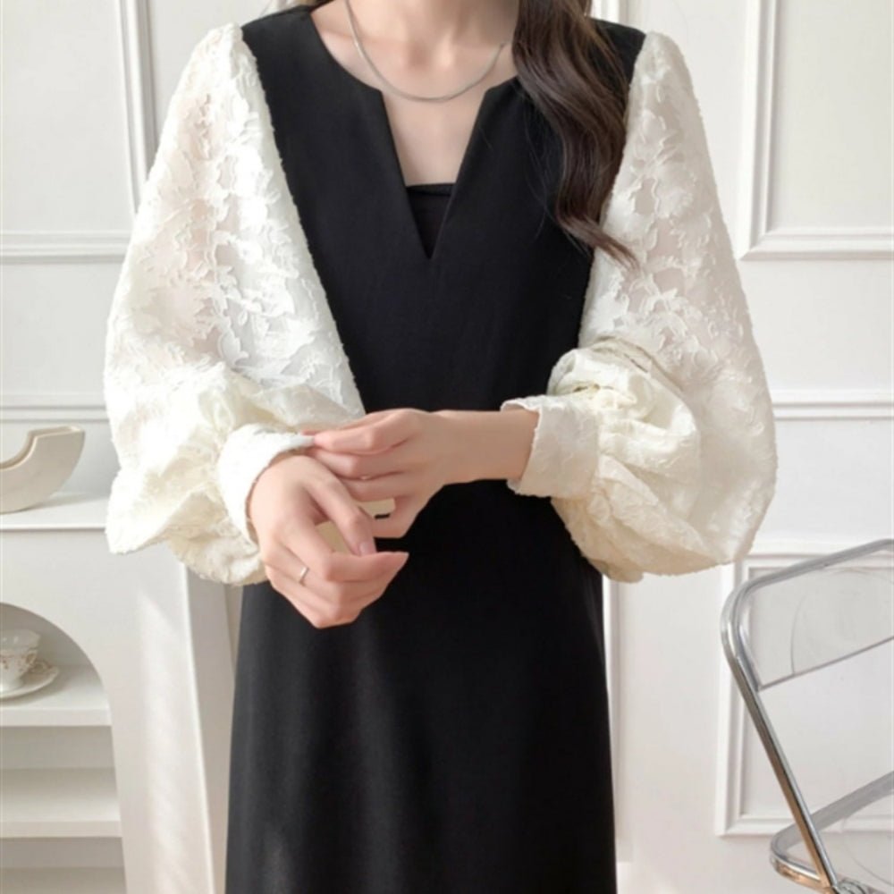 バルーンスリーブストレートラインワンピース｜オフィスカジュアル レディース 通販【ミレジェネ】