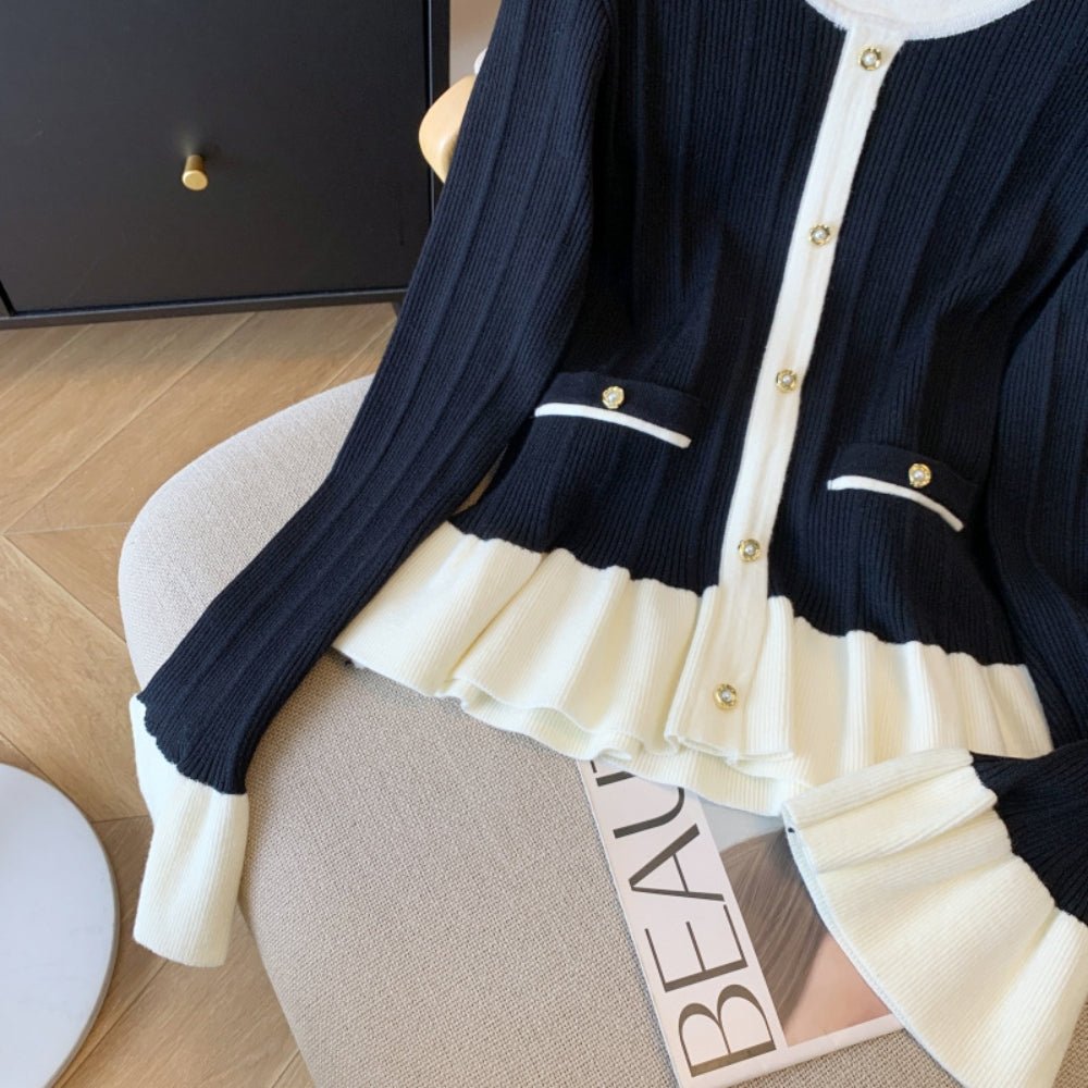 配色フリルカーデ風ニットトップス｜オフィスカジュアル レディース 通販【ミレジェネ】