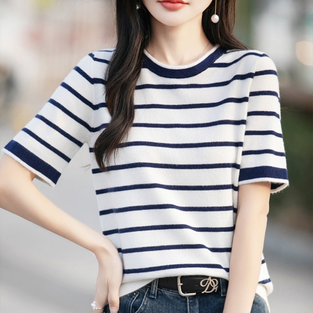 ラウンドネックボーダートップス｜オフィスカジュアル レディース 通販【ミレジェネ】