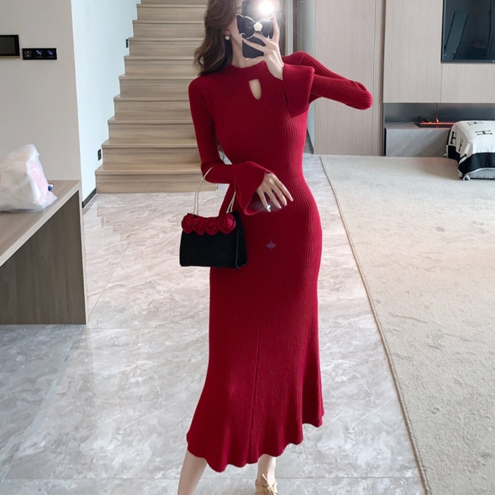 キーネックリブニットワンピース｜オフィスカジュアル レディース 通販【ミレジェネ】