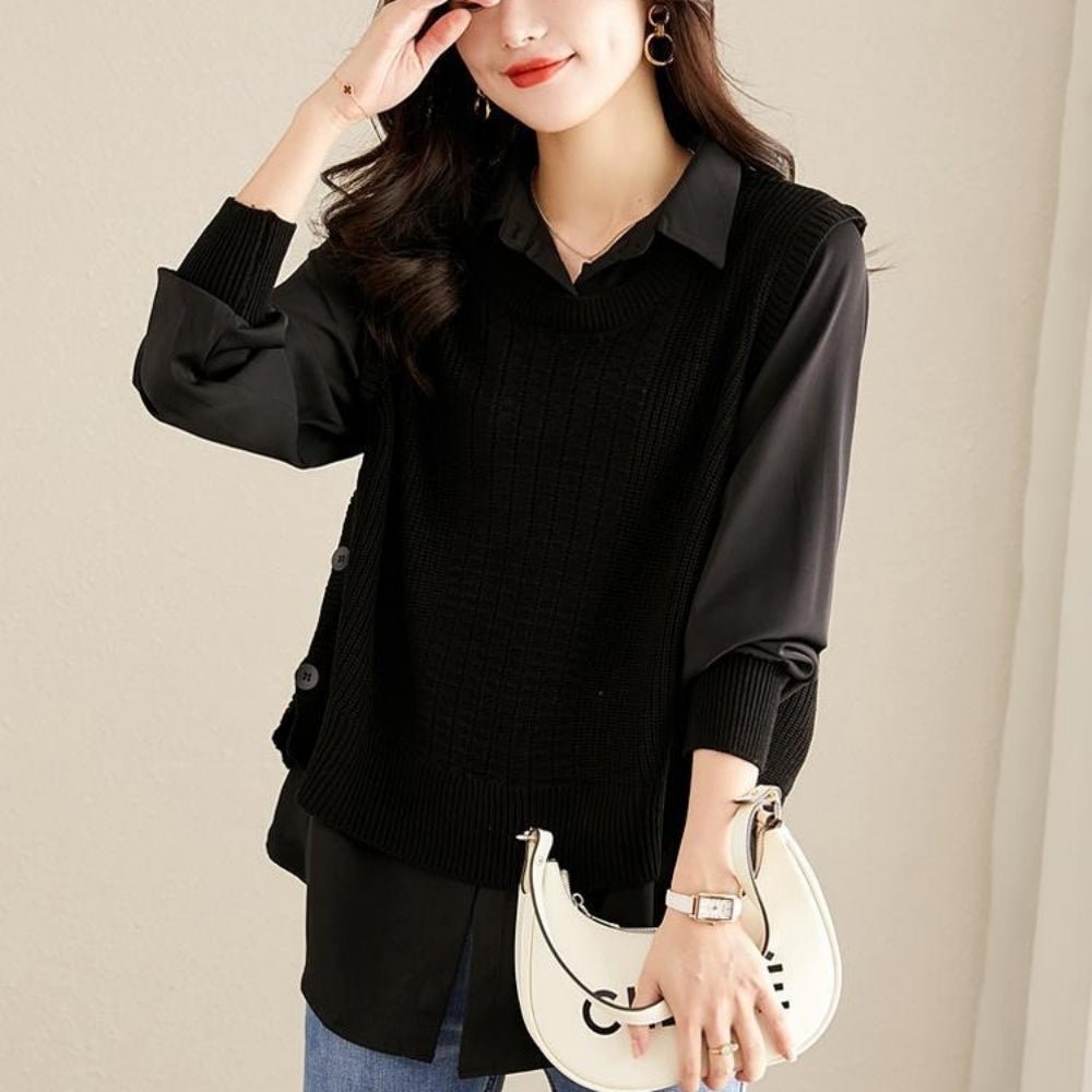レイヤードニット長袖ブラウス｜オフィスカジュアル レディース 通販【ミレジェネ】