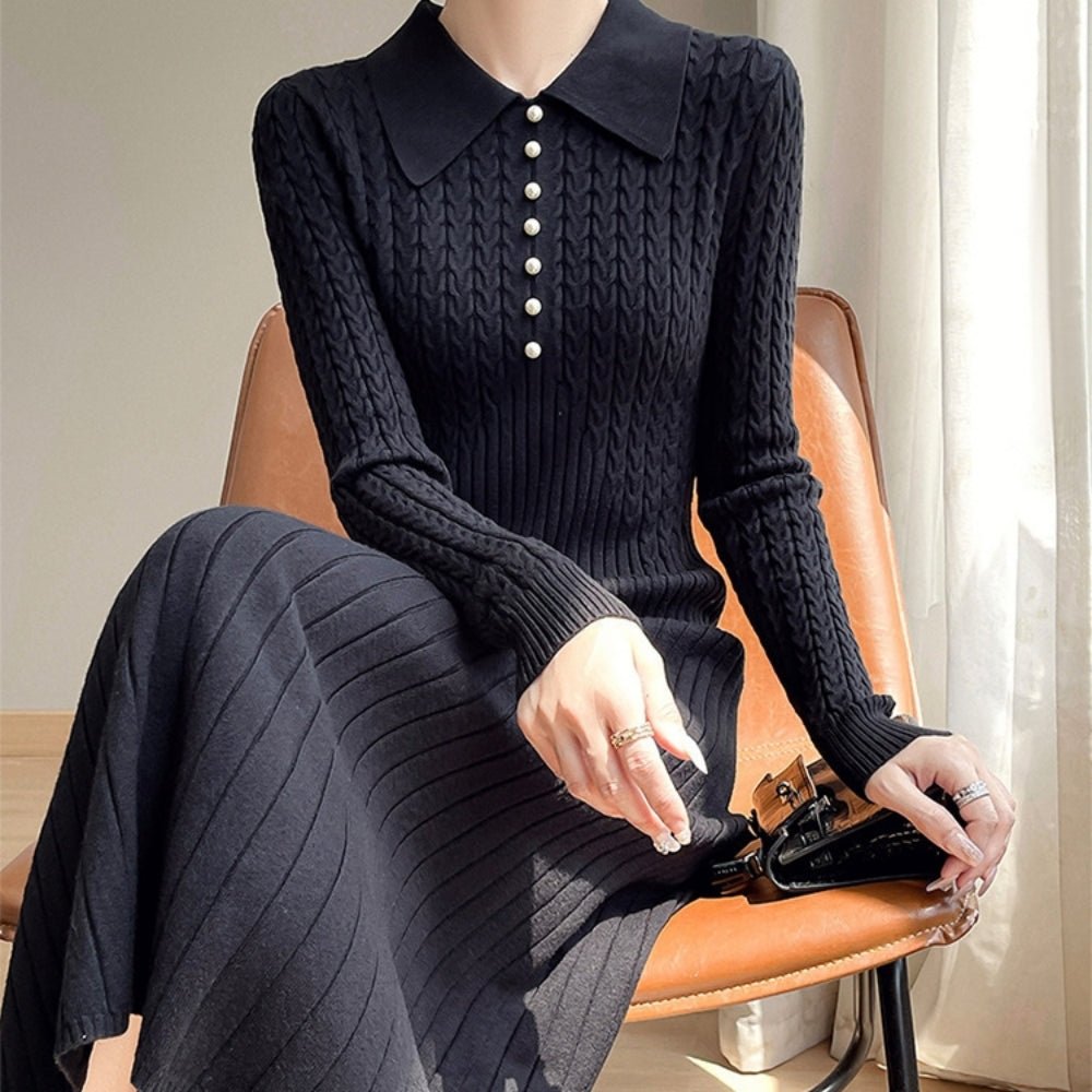 ポロカラーパールボタンニットワンピース｜オフィスカジュアル レディース 通販【ミレジェネ】
