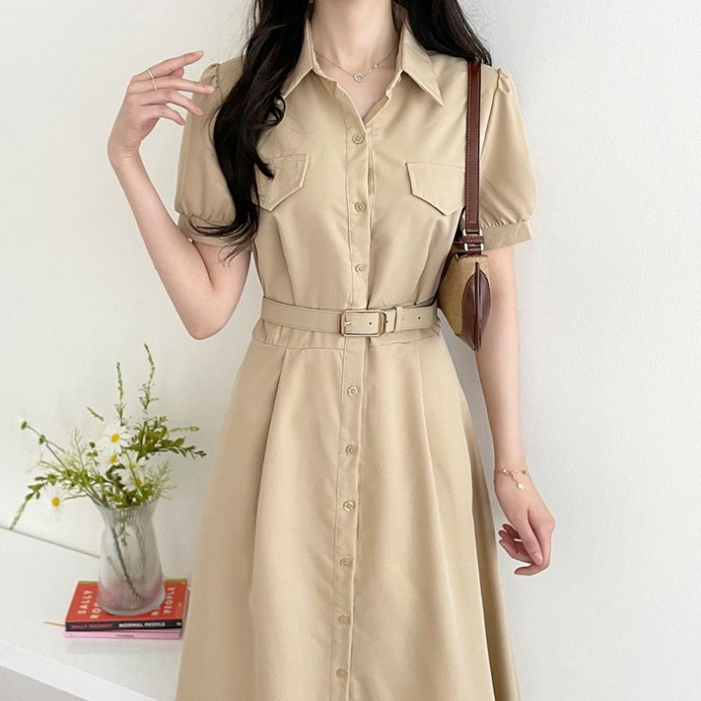 美品　エムズグレイシー　パフスリーブシャツワンピース　ウエストベルト　40/L M'S GRACY 2025 SPRING Collection | msgracy