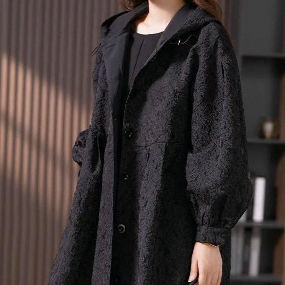 バ*ン様 mint designs ピーコート レース生地混 ブラック　美品 80％OFF】花柄刺繍フード付きコート | レースワンピースやブラウスなど