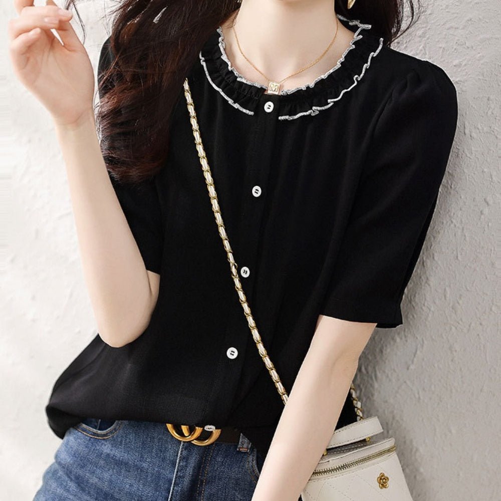 フリル襟配色ブラウス｜オフィスカジュアル レディース 通販【ミレジェネ】