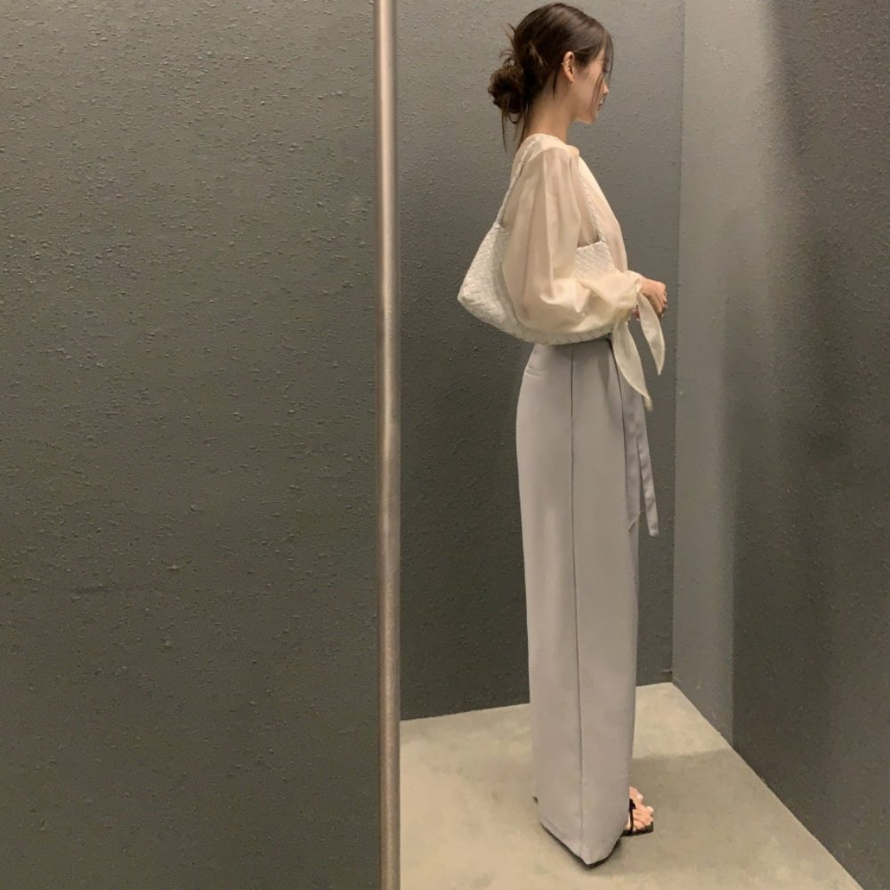 ロングベルト付きワイドストレートパンツ｜オフィスカジュアル レディース 通販【ミレジェネ】