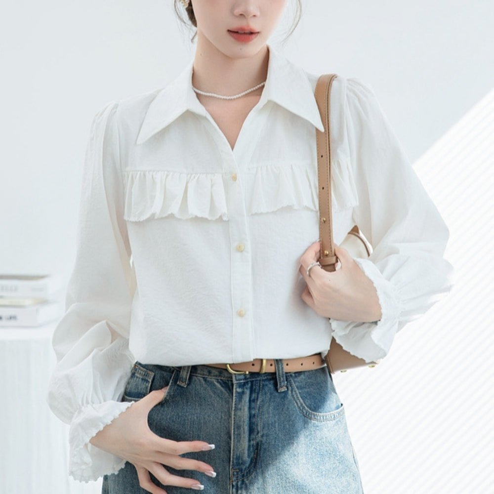 レギュラーカラーフリルブラウス｜オフィスカジュアル レディース 通販【ミレジェネ】