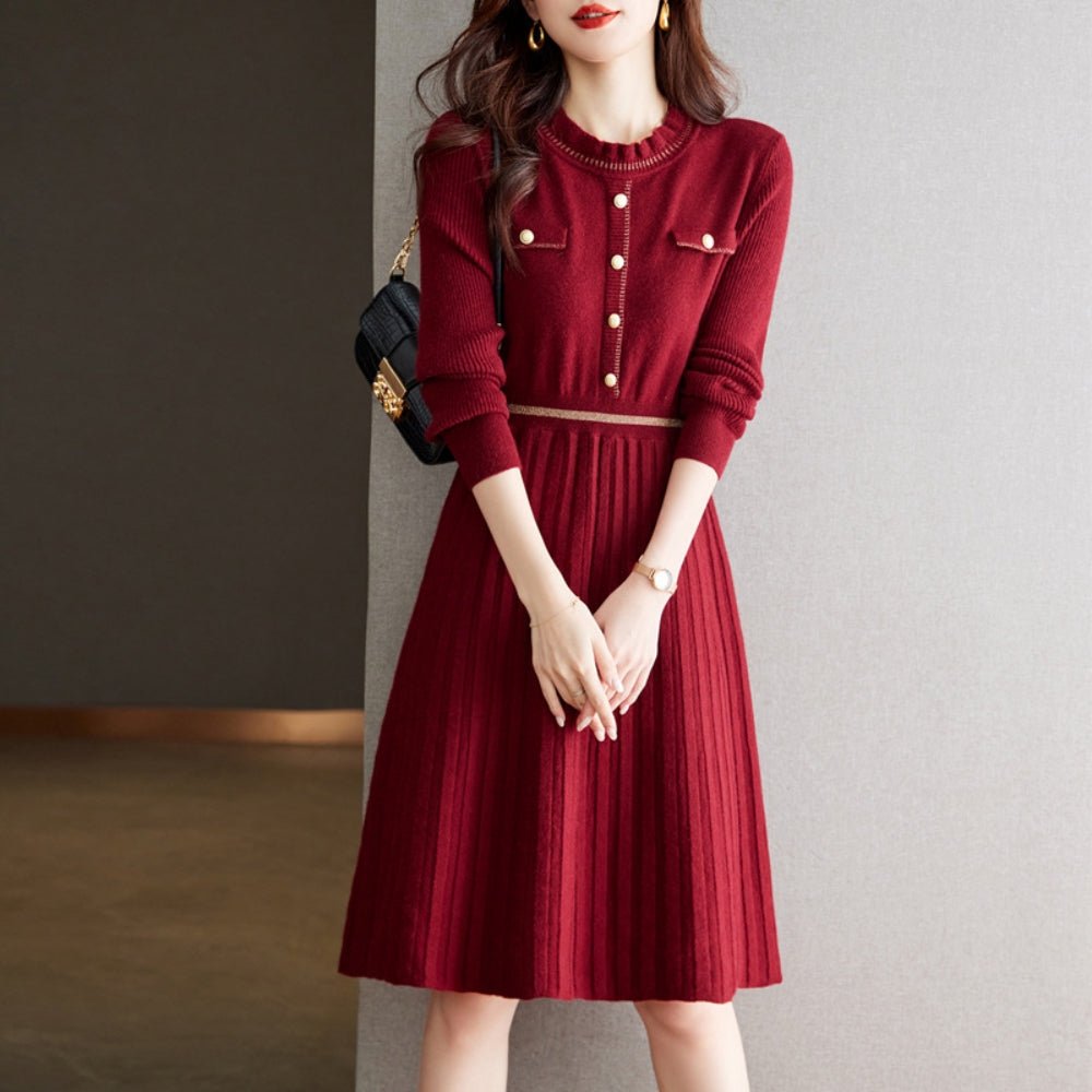 プリーツ切替ニットワンピース｜オフィスカジュアル レディース 通販【ミレジェネ】