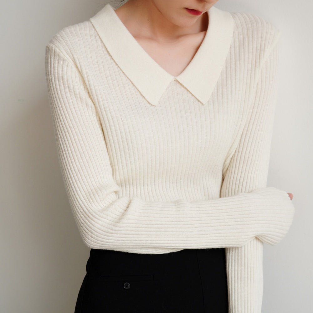 配色襟付きリブニットトップス｜オフィスカジュアル レディース 通販【ミレジェネ】