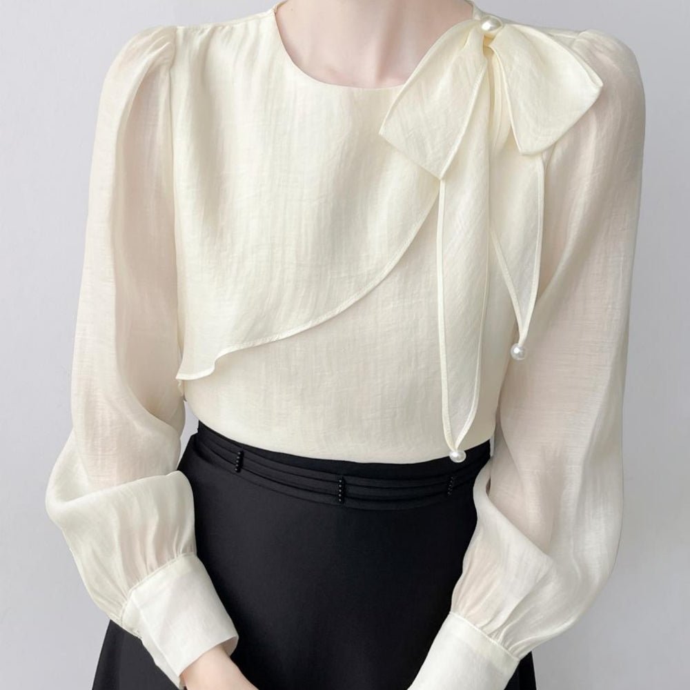 リボンショルダーシフォンブラウス｜オフィスカジュアル レディース 通販【ミレジェネ】