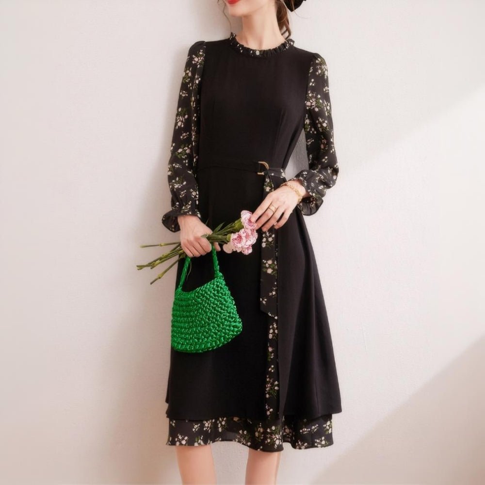 花柄ドッキングシフォンワンピース｜オフィスカジュアル レディース 通販【ミレジェネ】