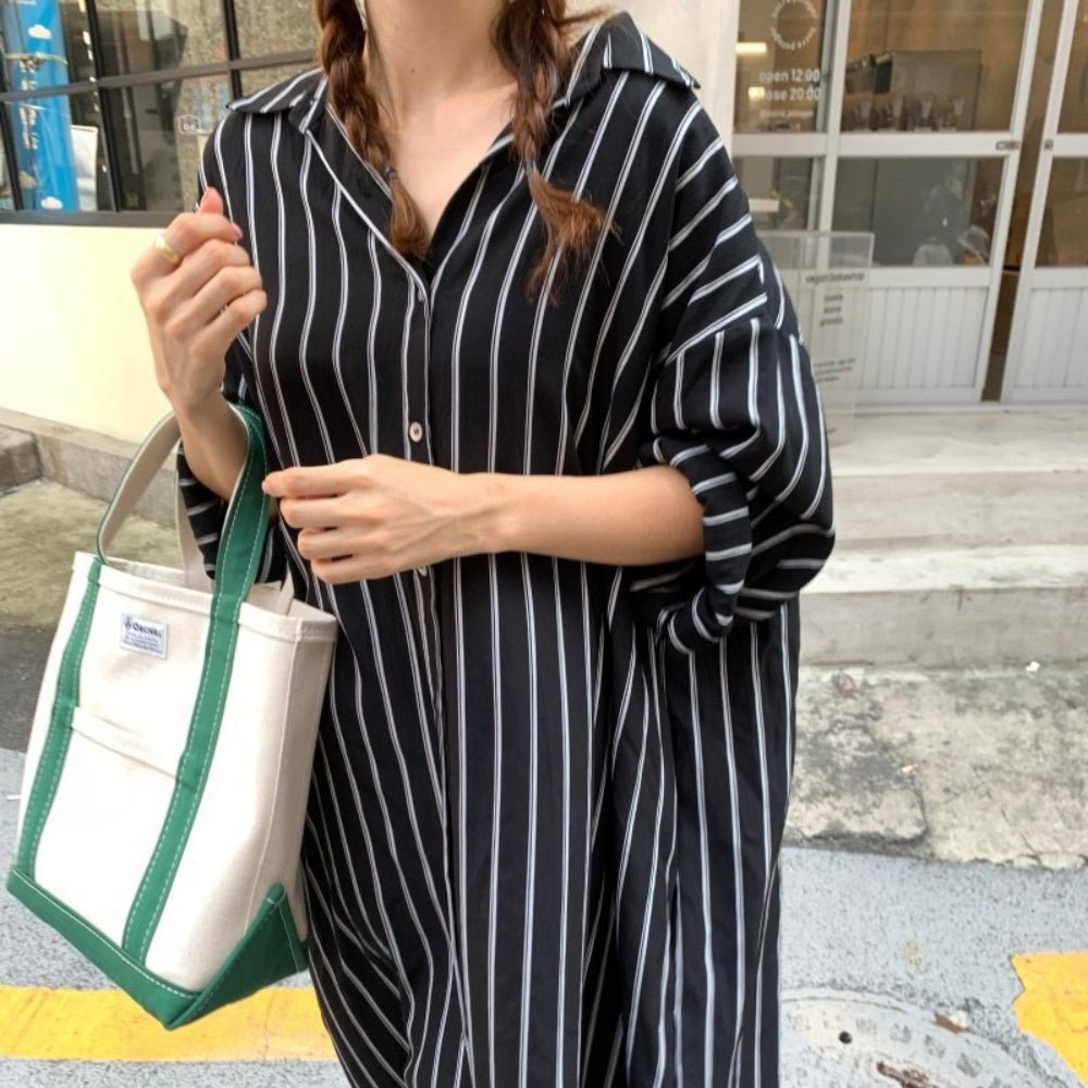 【骨格ナチュラルさんにおすすめ】ストライプロングシャツワンピース [ミレジェネ]｜オフィスカジュアル レディース 通販【ミレジェネ】