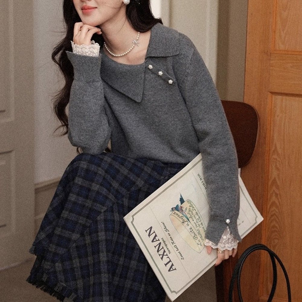 アシメボタンニットトップス｜オフィスカジュアル レディース 通販【ミレジェネ】