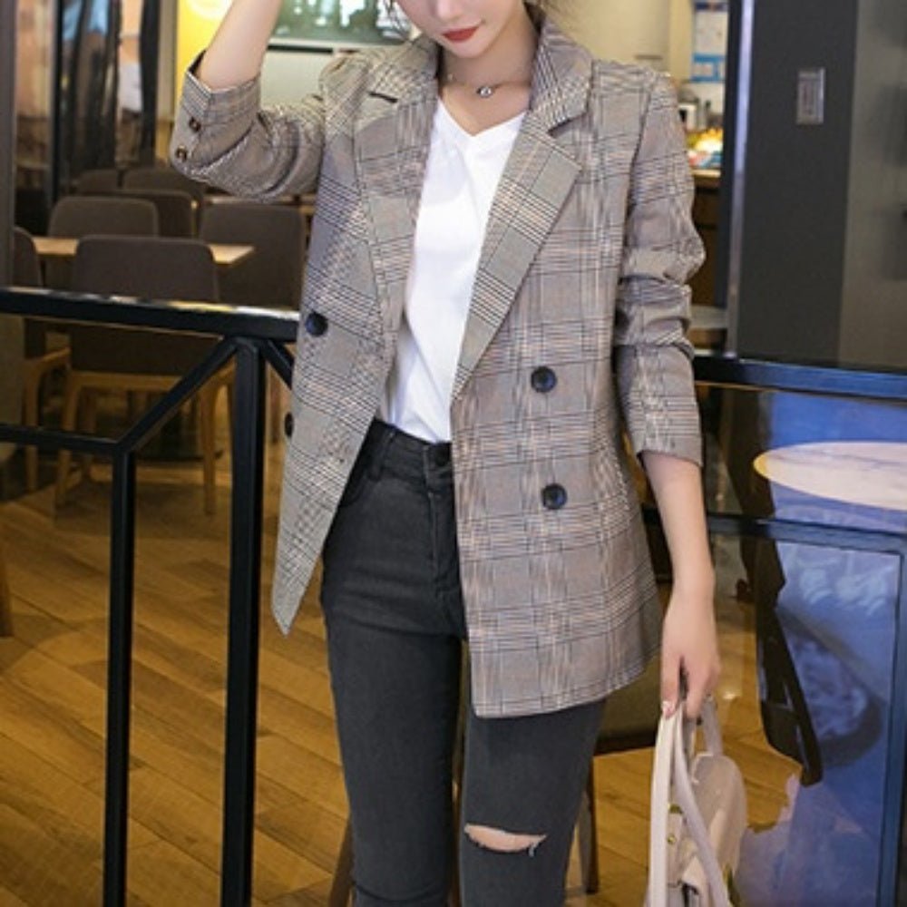 チェック柄ダブルボタンジャケット｜オフィスカジュアル レディース