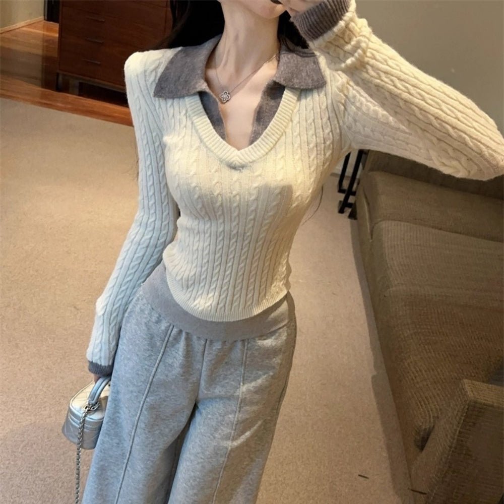フェイクツーピースケーブルニット｜オフィスカジュアル レディース 通販【ミレジェネ】