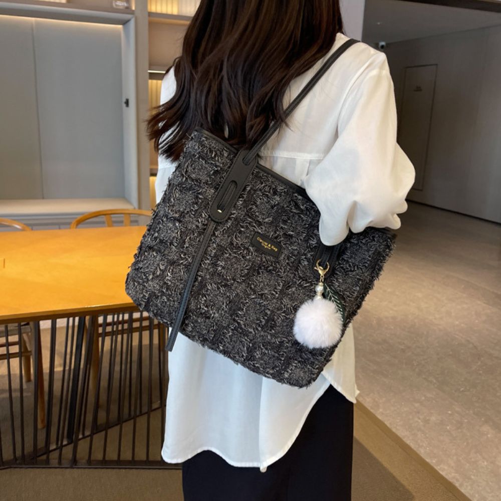 大容量チェック柄帆布肩掛けトートバッグ｜オフィスカジュアル