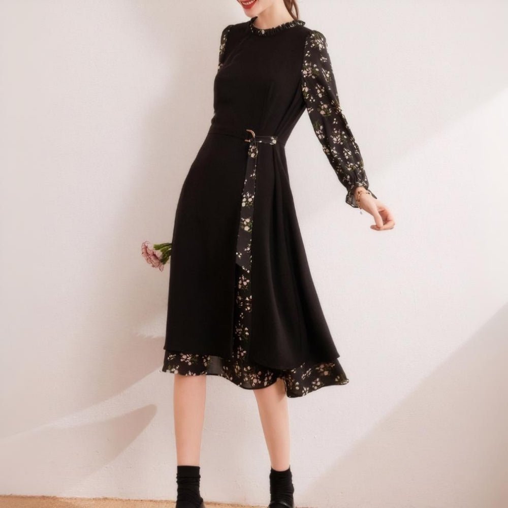 花柄ドッキングシフォンワンピース｜オフィスカジュアル レディース 通販【ミレジェネ】