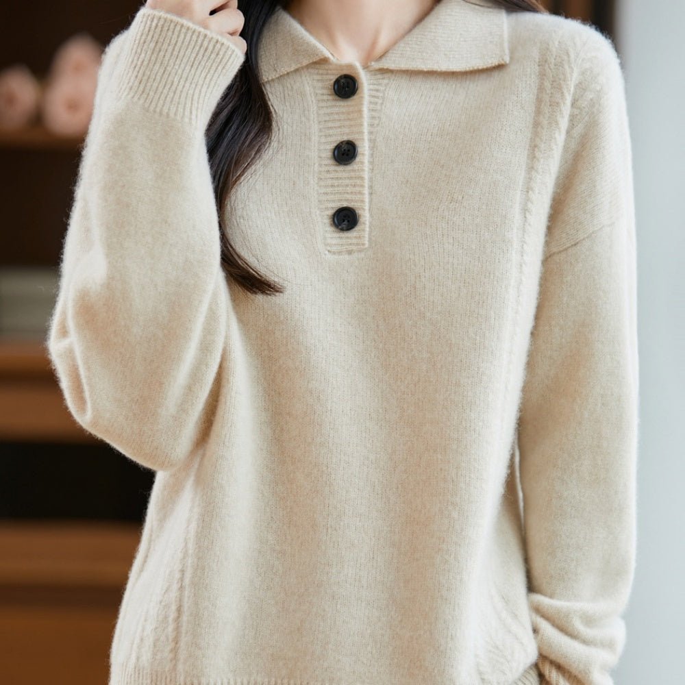 胸元ボタン襟付きニット｜オフィスカジュアル レディース 通販【ミレジェネ】