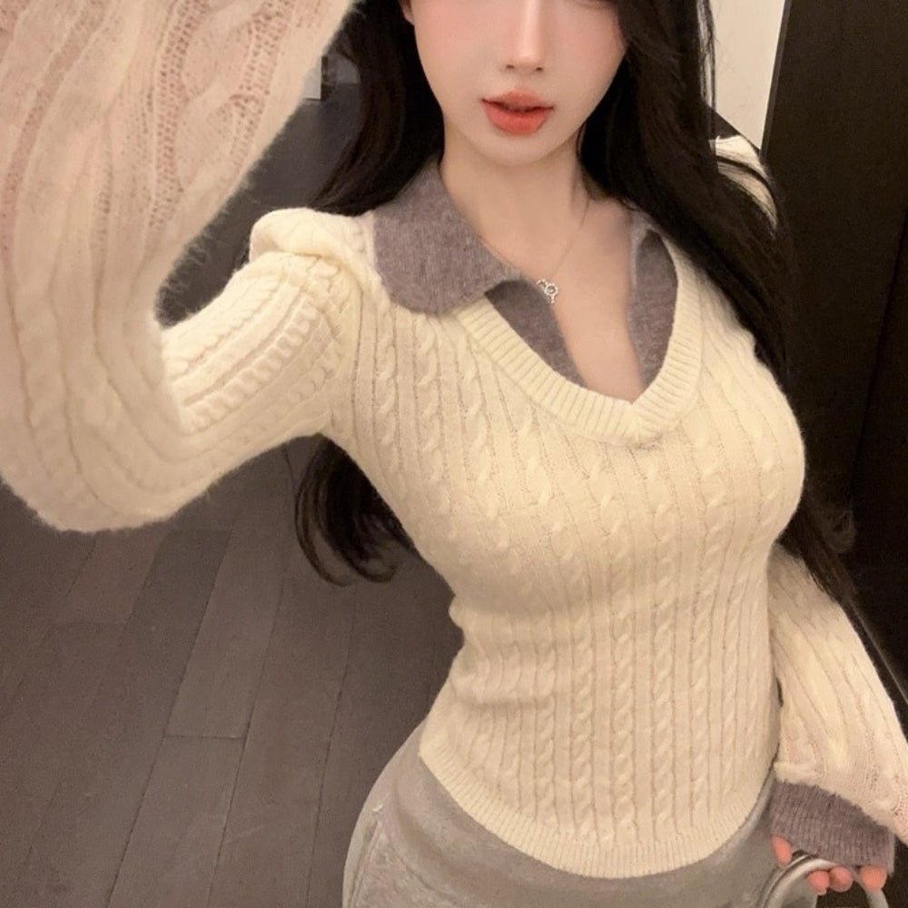 フェイクツーピースケーブルニット｜オフィスカジュアル レディース 通販【ミレジェネ】