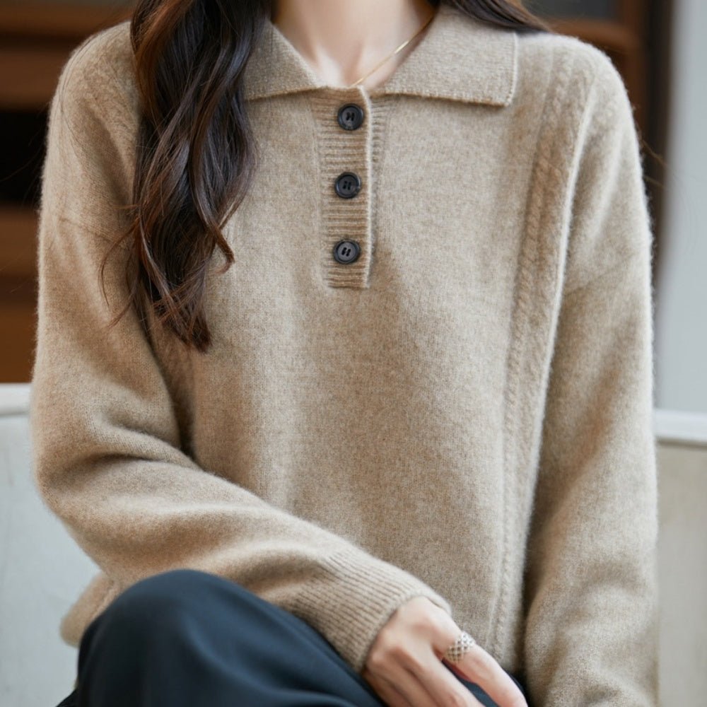 胸元ボタン襟付きニット｜オフィスカジュアル レディース 通販【ミレジェネ】