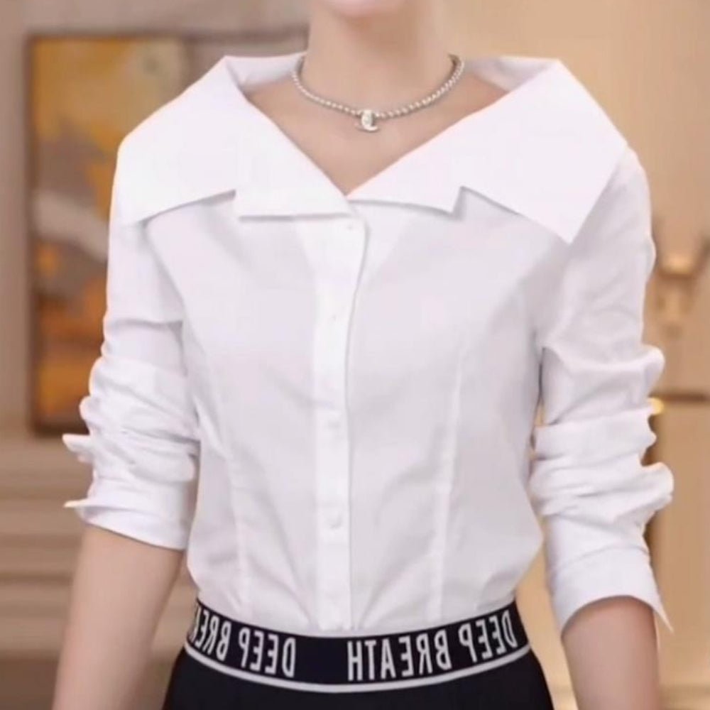 抜き襟デザインシャツブラウス｜オフィスカジュアル レディース 通販【ミレジェネ】