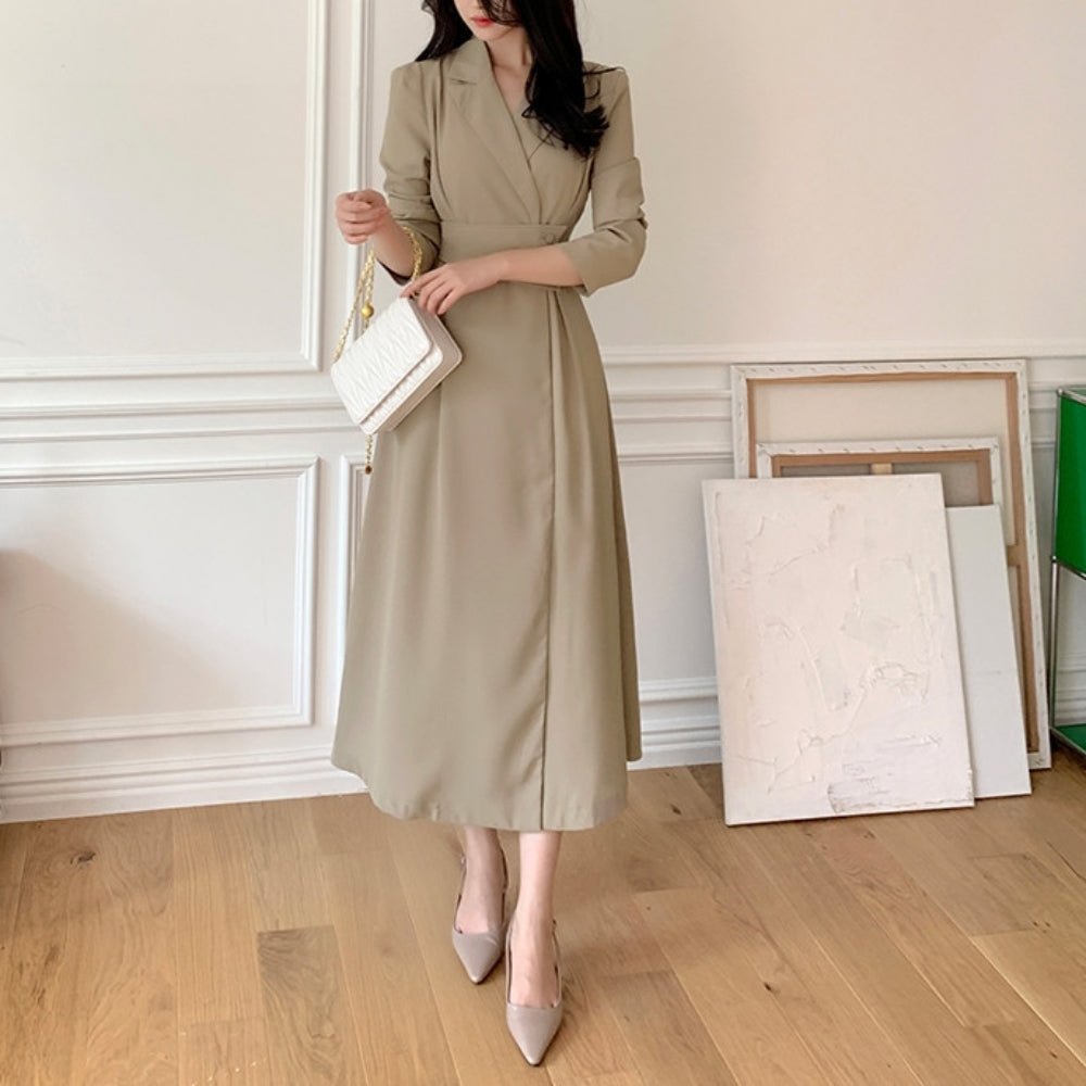 ラペル付きスーツドレスワンピース｜オフィスカジュアル レディース 通販【ミレジェネ】