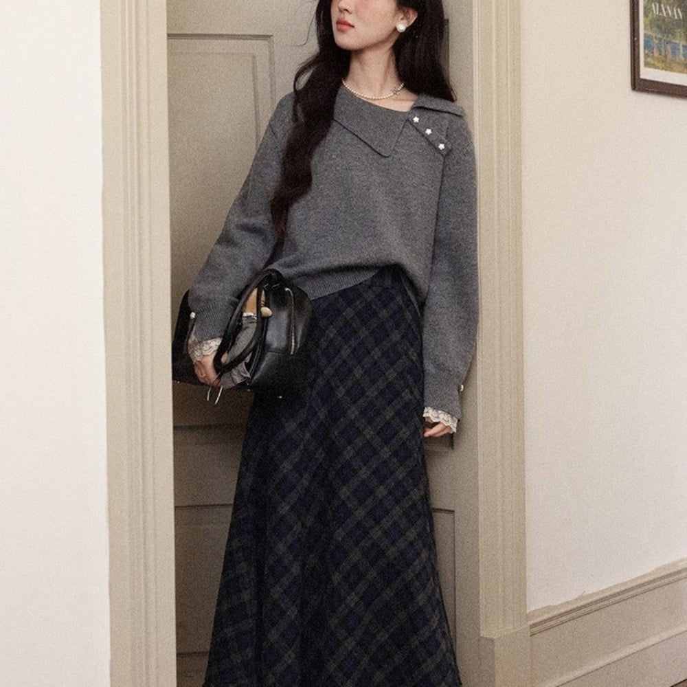 アシメボタンニットトップス｜オフィスカジュアル レディース 通販【ミレジェネ】