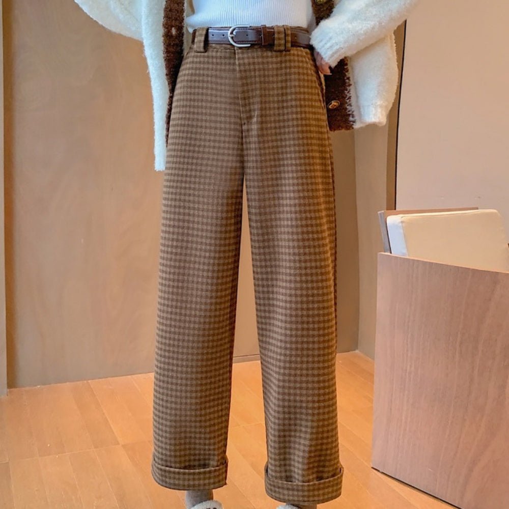 チェック柄 ワイドパンツ ブラウンとホワイト チェック柄ワイドパンツ｜オフィスカジュアル レディース 通販