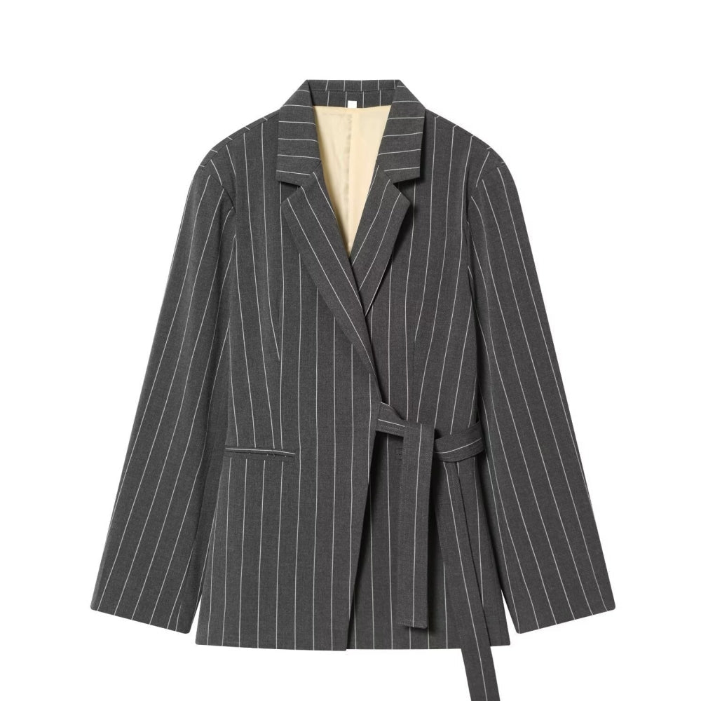 ピンストライプラップジャケット｜オフィスカジュアル レディース 通販【ミレジェネ】