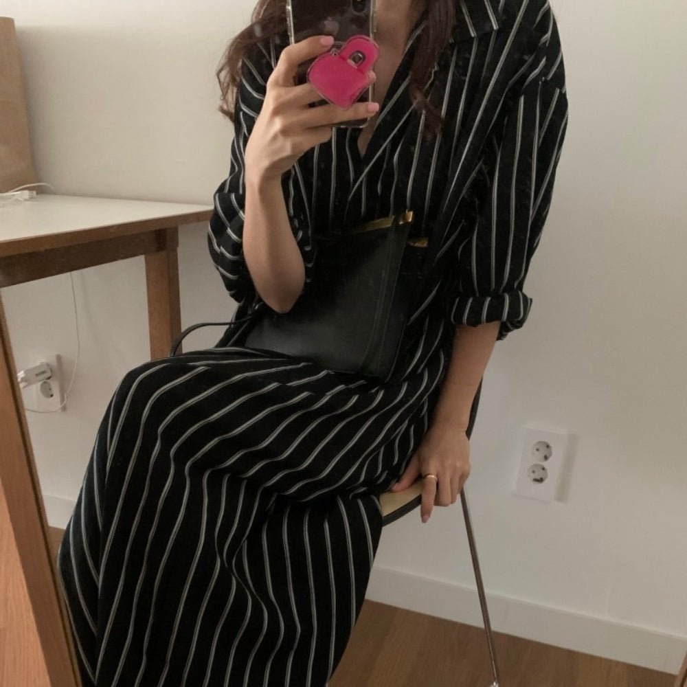 【骨格ナチュラルさんにおすすめ】ストライプロングシャツワンピース [ミレジェネ]｜オフィスカジュアル レディース 通販【ミレジェネ】