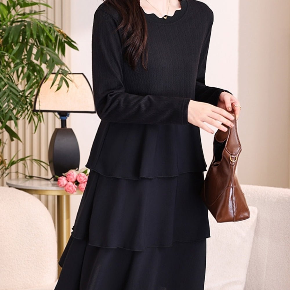 フリル襟ティアードワンピース｜オフィスカジュアル レディース 通販【ミレジェネ】