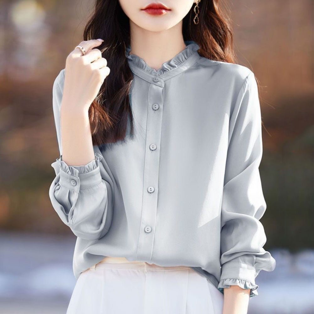 フリル襟ノーカラーブラウス｜オフィスカジュアル レディース 通販