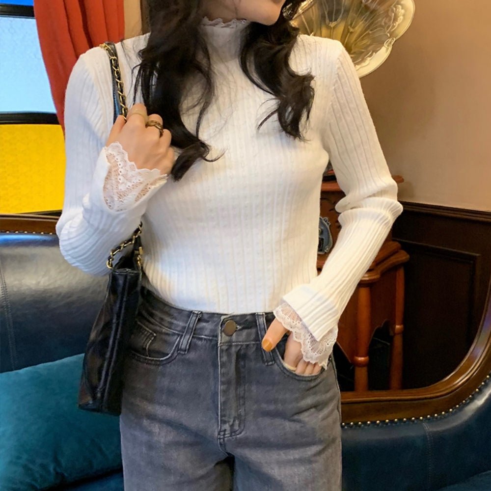 レースハイネックリブニットトップス｜オフィスカジュアル レディース 通販【ミレジェネ】