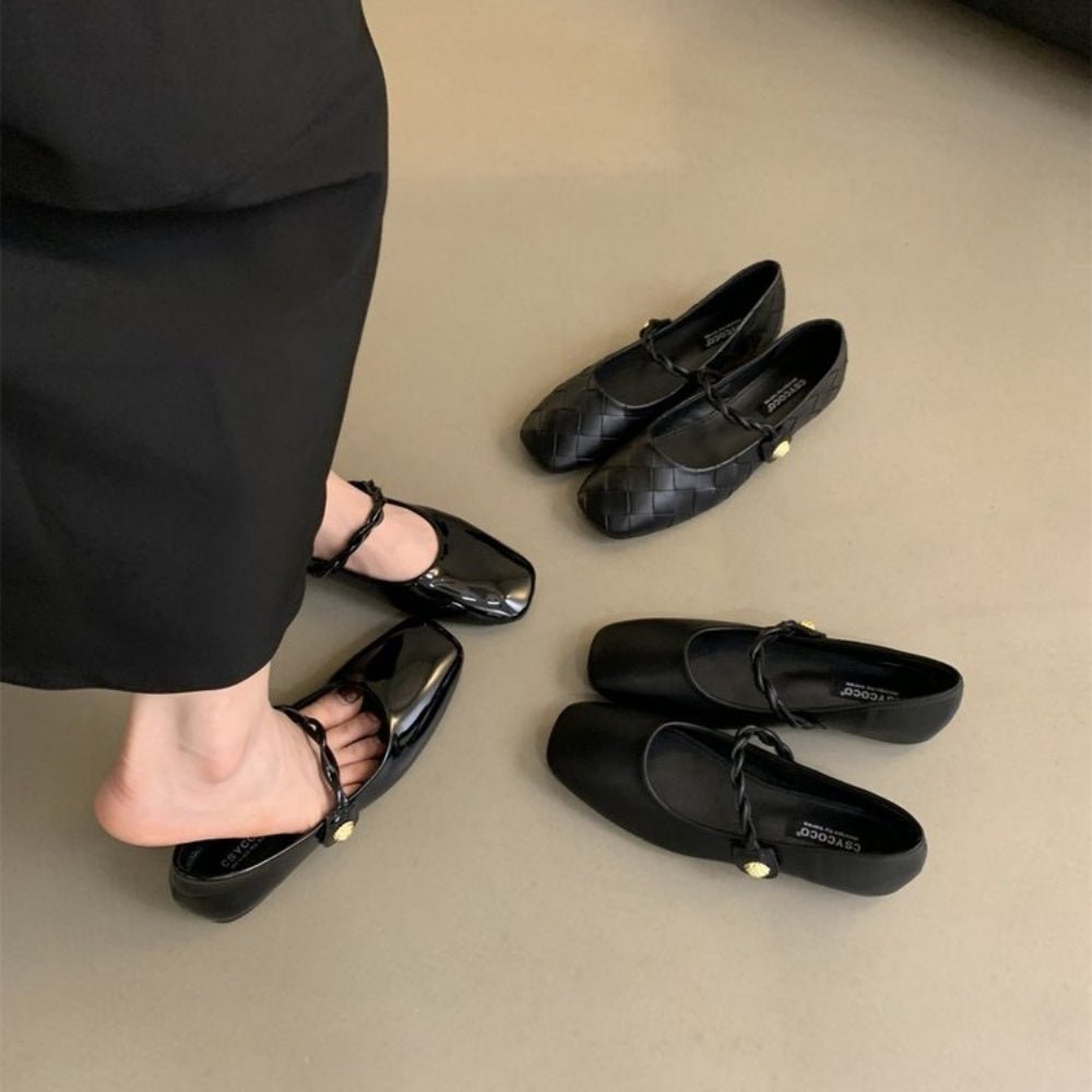 合皮ストラップローヒールパンプス｜オフィスカジュアル レディース