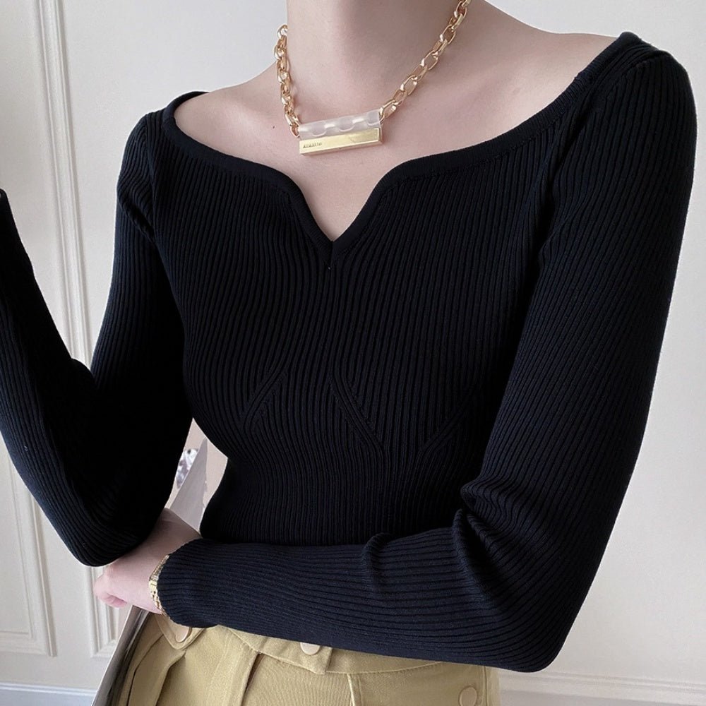 ハートネックリブニット｜オフィスカジュアル レディース 通販【ミレジェネ】