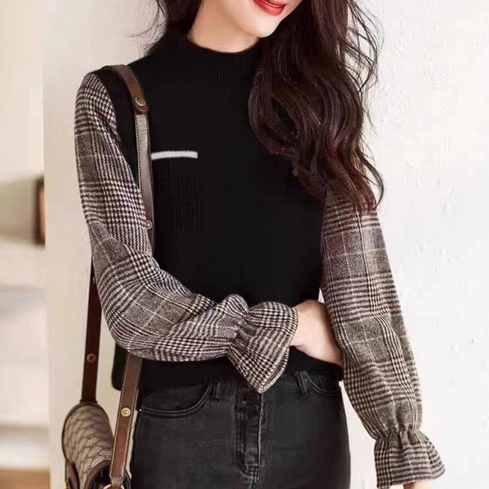 チェック柄切替ニットプルオーバー｜オフィスカジュアル レディース 通販【ミレジェネ】