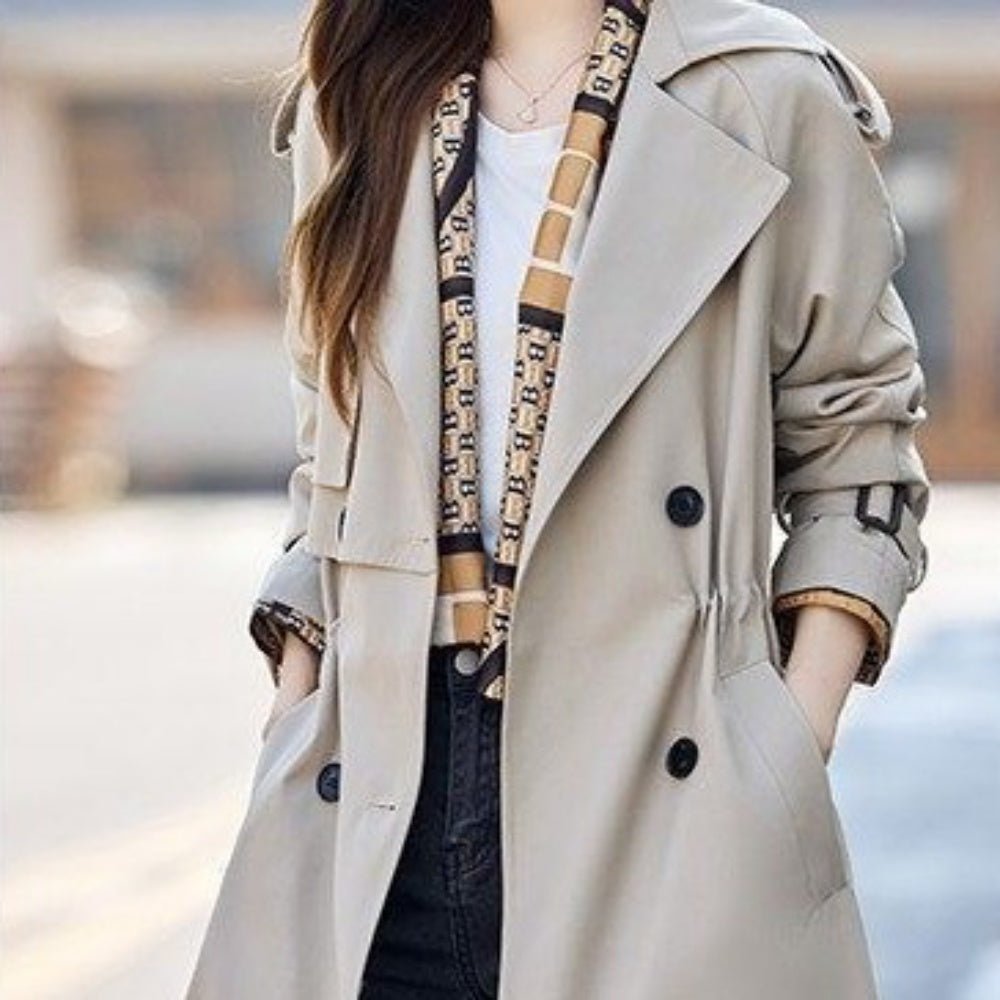 b2788【ワンウェイ】レディース　トレンチコート　ダブルボタン　ベージュ　S 小さいサイズ ロング丈ダブルボタントレンチコート 低身長さん