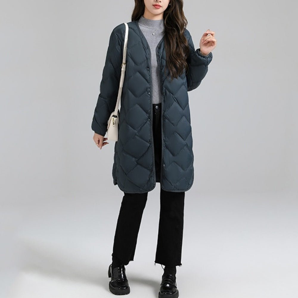 ラウンドネックミドル丈ダウンジャケット｜オフィスカジュアル レディース 通販【ミレジェネ】