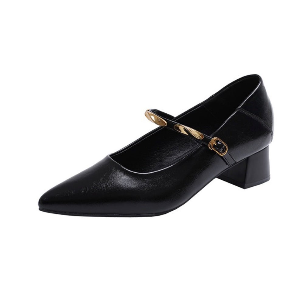 スクエアヒールゴールドストラップパンプス｜オフィスカジュアル レディース 通販【ミレジェネ】