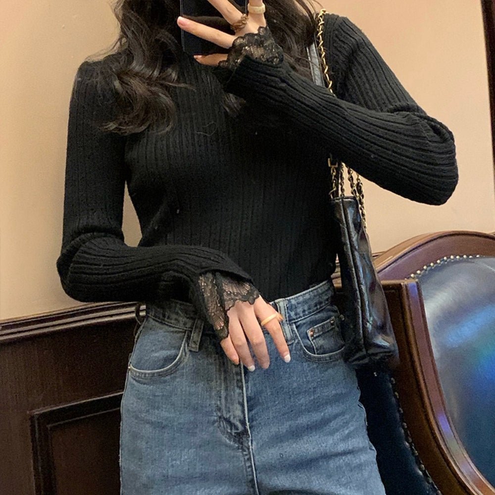 レースハイネックリブニットトップス｜オフィスカジュアル レディース 通販【ミレジェネ】