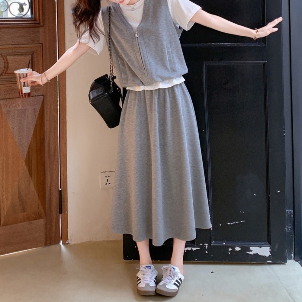 スウェットベスト・スカートセットアップ｜オフィスカジュアル